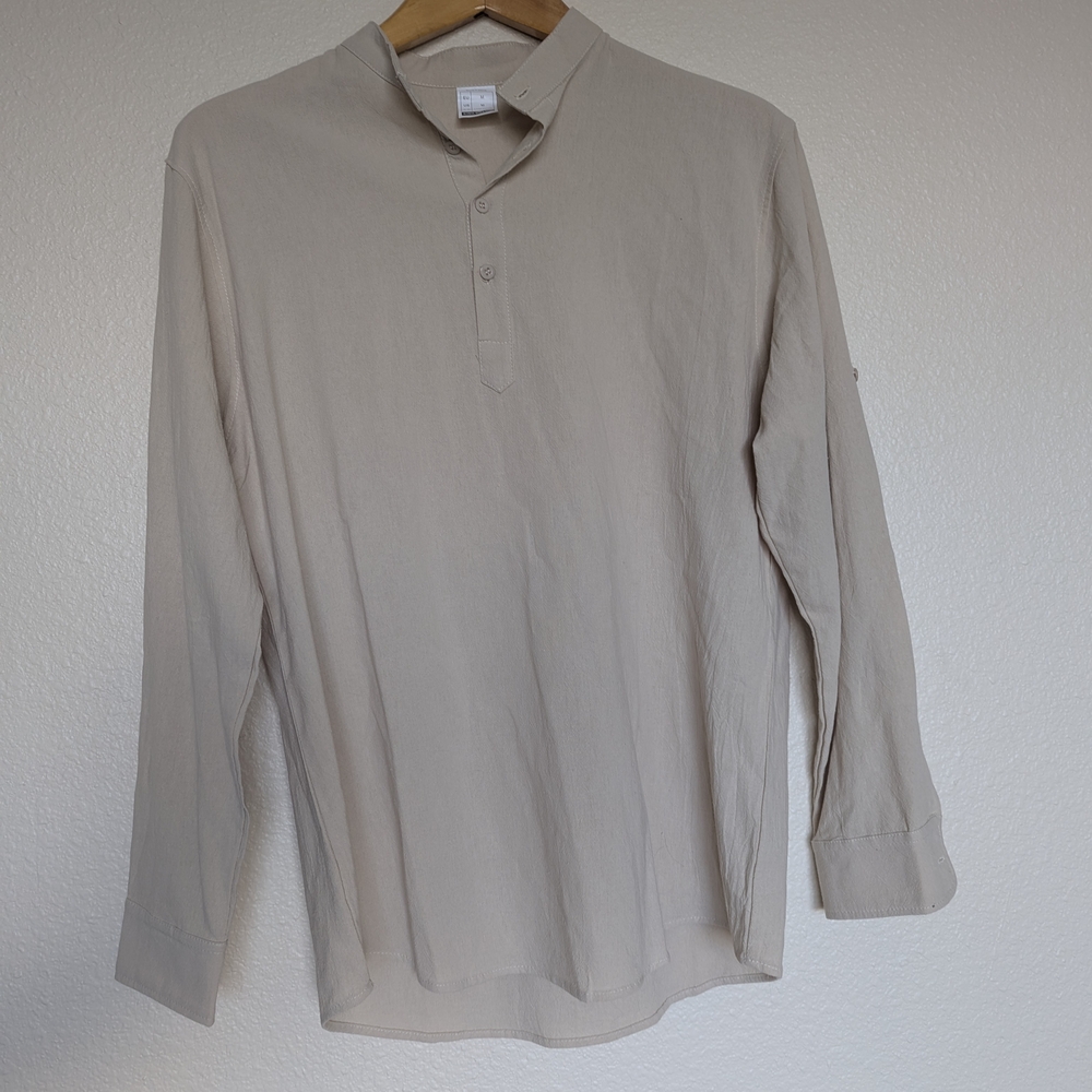 Tan Casual Button Down Shirt with Long Sleeves